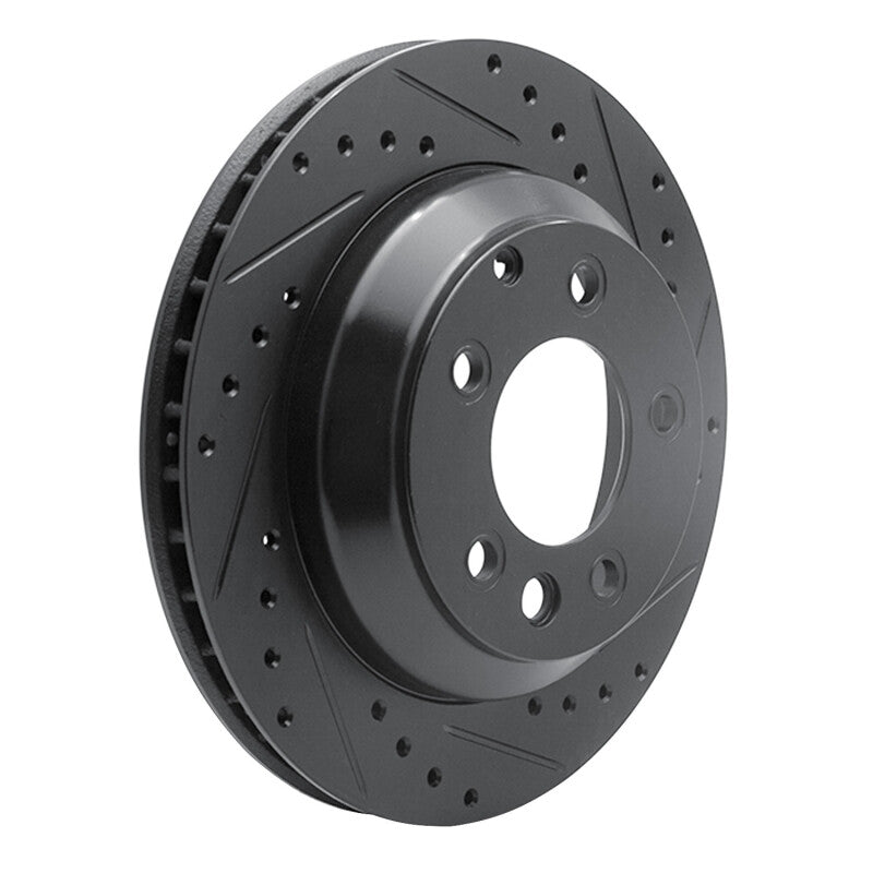 R1 03-18 Audi Q7 Rear Right Drilled & Slotted Black Brake Rotor