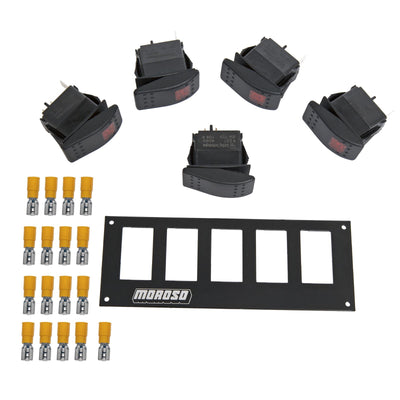 Moroso Rocker Switch Panel - Flat Surface Mount - LED - 2.488in x 6.695in - Five On/Off Switches