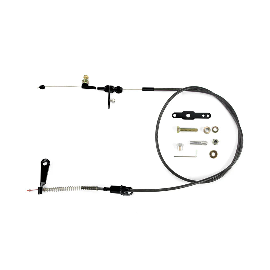 48IN UNIVERSAL BLACK HOUSING AOD BLOWER DRIVE KICKDOWN CABLE W/ BLACK FITTINGS