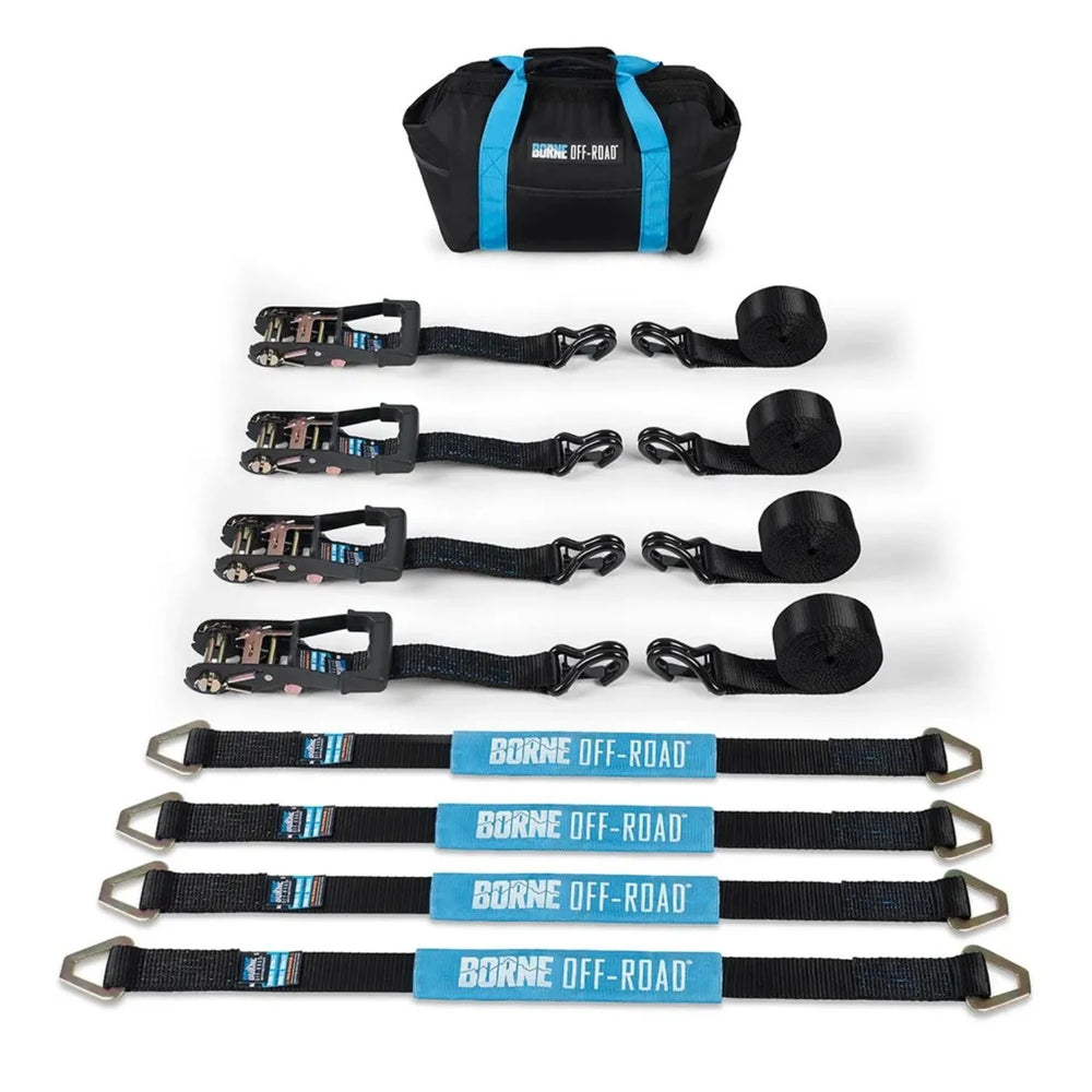 Borne Off-Road Vehicle Ratchet Tie-Down Kit (4 pack) Blue