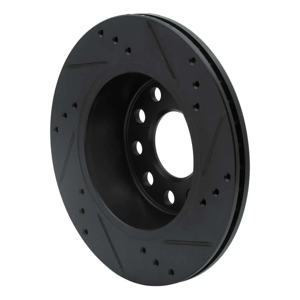 R1 90-97 Audi S4 Rear Left Drilled & Slotted Black Brake Rotor