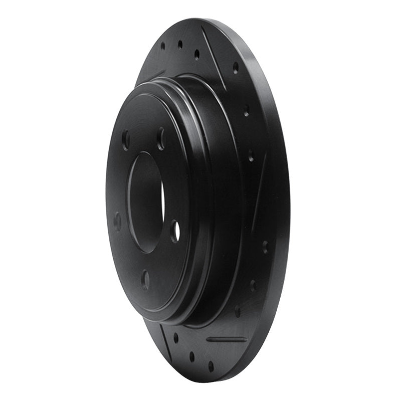 R1 93-04 Chrysler LHS Rear Right Drilled & Slotted Black Brake Rotor