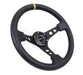 NRG Reinforced Steering Wheel (350mm / 3in. Deep) White Leather w/Silver Spoke & Single Yellow Mark