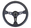 NRG Reinforced Steering Wheel (350mm/3in. Deep) White Leather w/Blk Spoke/Round Holes/White Stripes