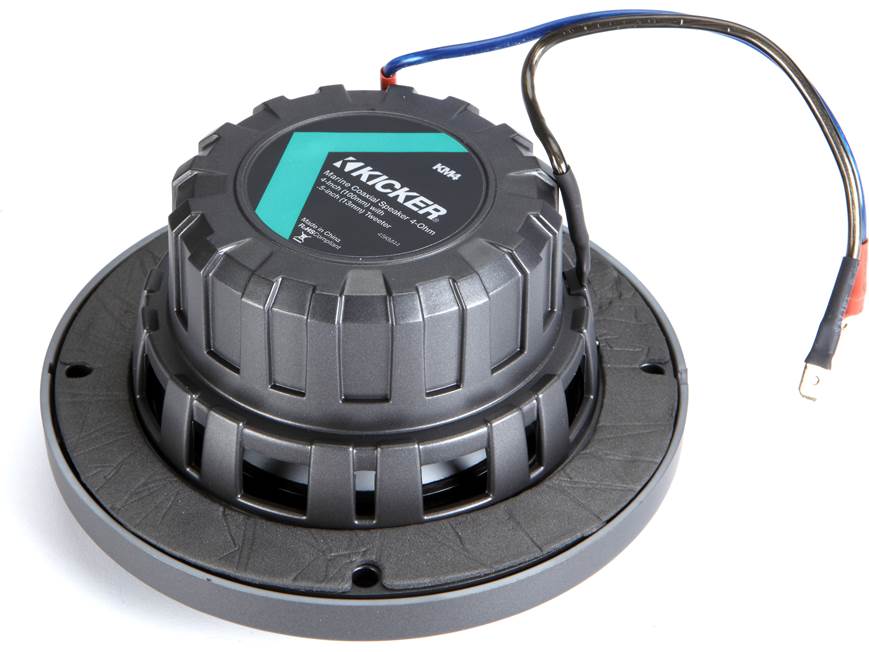 KM4 4-Inch (100mm) Marine Coaxial Speakers with 1/2-Inch (13mm) Tweeters 4-Ohm Charcoal and White Grilles