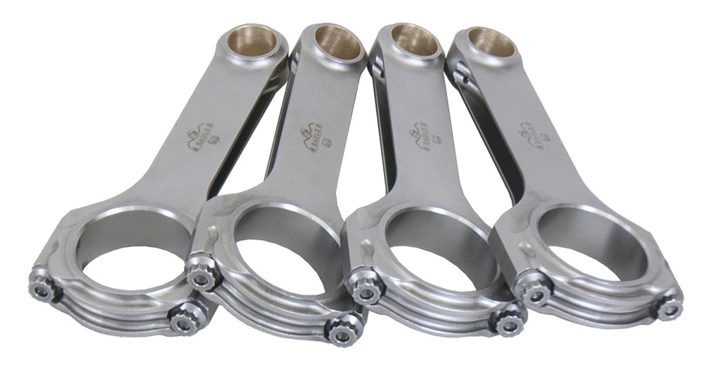 Forged 4340 steel H-Beam connecting rods are forged from a two-piece forging and feature a fully machined and shot-peened surface. Sizing is held to exact tolerances. Specify weight required when ordering. Recommended for competition use.