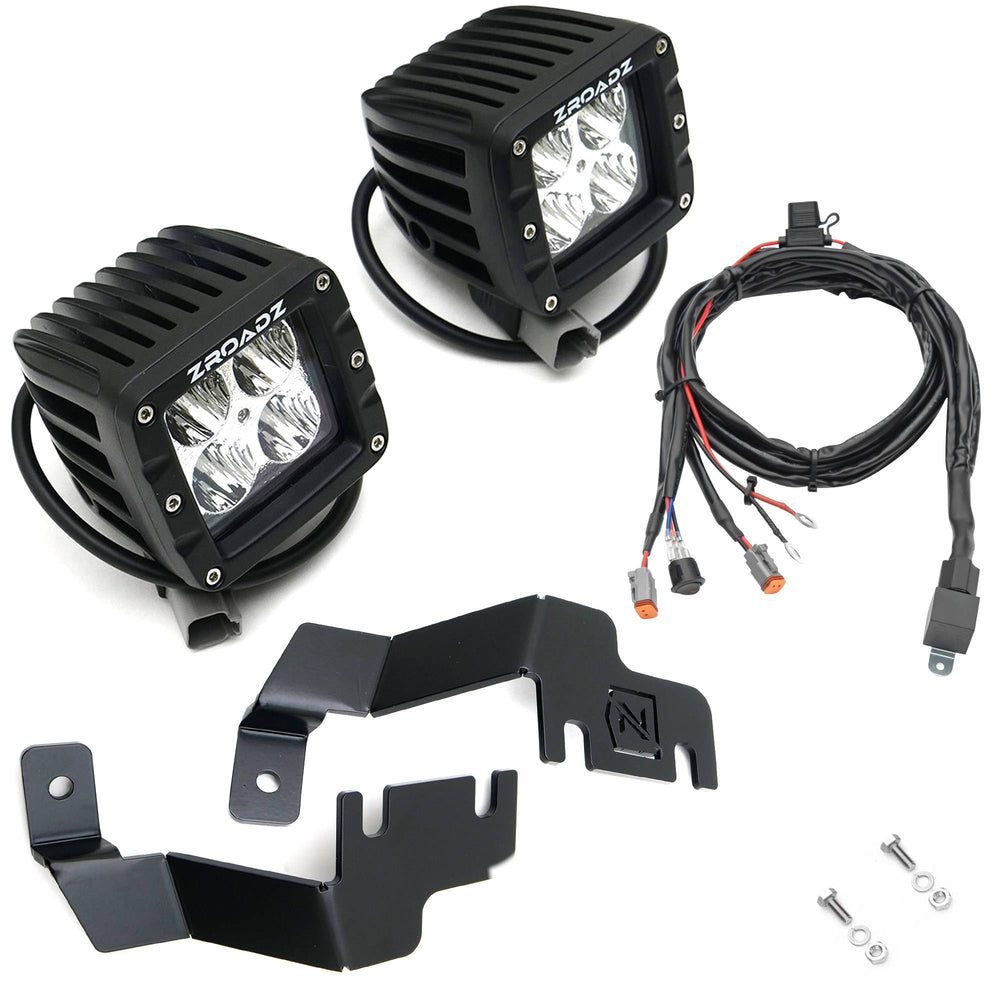 ~(4 lbs. 18X8X3)~ 2014-2017 TOYOTA TUNDRA: Hood Hinges LED Light Bar Mounts - By A Pillar - for mounting Two 3 IN Zroadz Cube Pod Work Lights or Similar Style Light - Bolts On to Hood Hinges - Easy Install