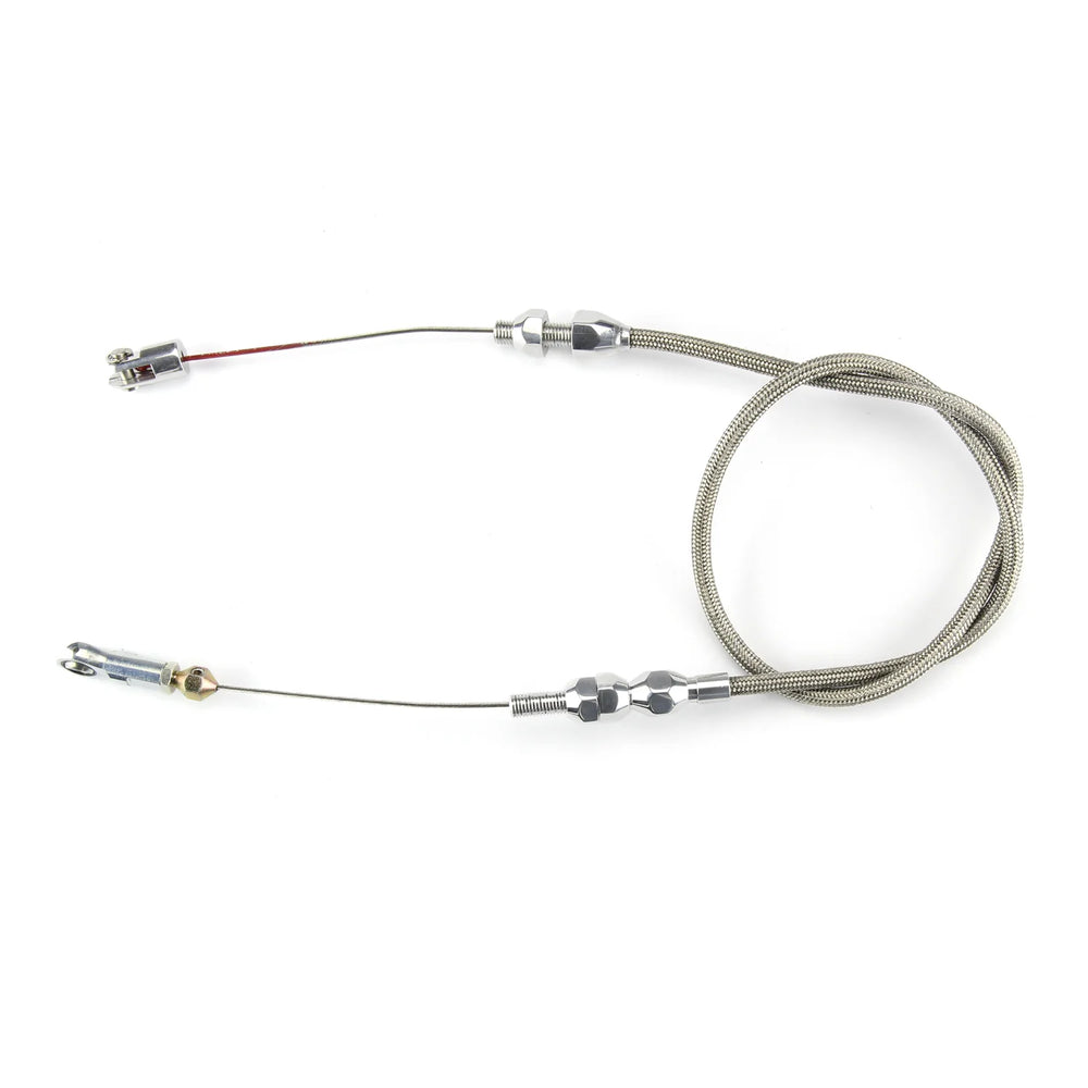 36IN HITECH STAINLESS HOUSING BARRY GRANT 6 SHOOTER THROTTLE CABLE W/ POLISHED