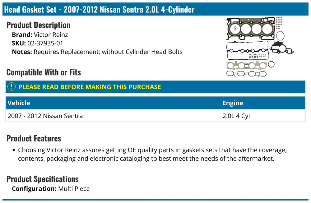 Engine Cylinder Head Gasket Set - 02-37935-01