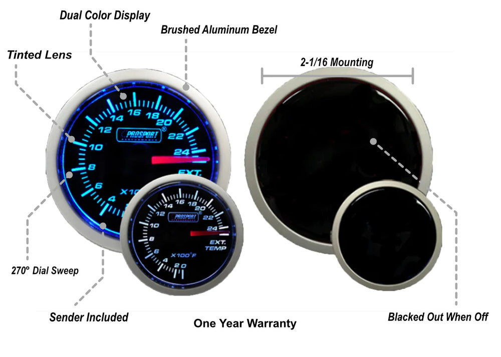 ProSport Exhaust Gas Temperature Gauge w/Probe 52mm Blue/White Universal