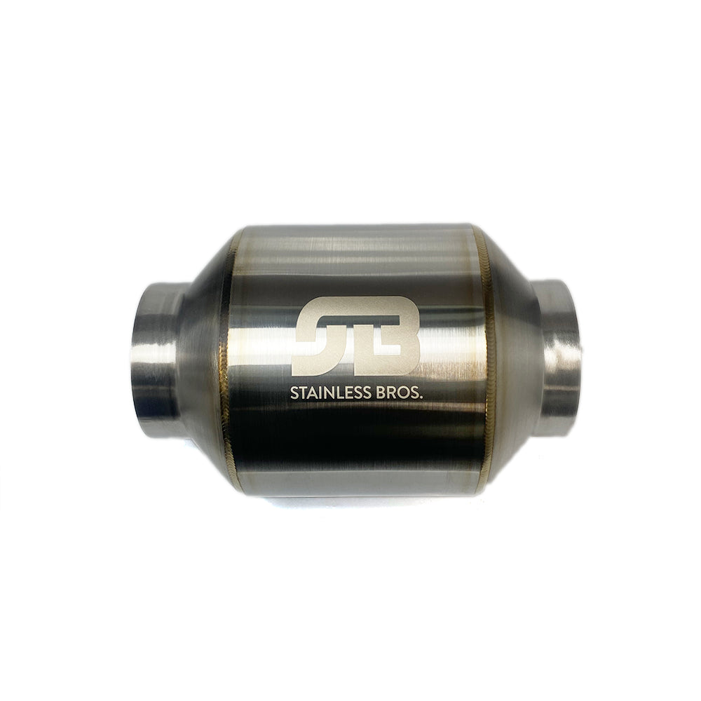 Stainless Bros 2.5in Inlet/Outlet 4.6in Body x 7in OAL SS304 Lightweight Race Muffler - Matte Finish