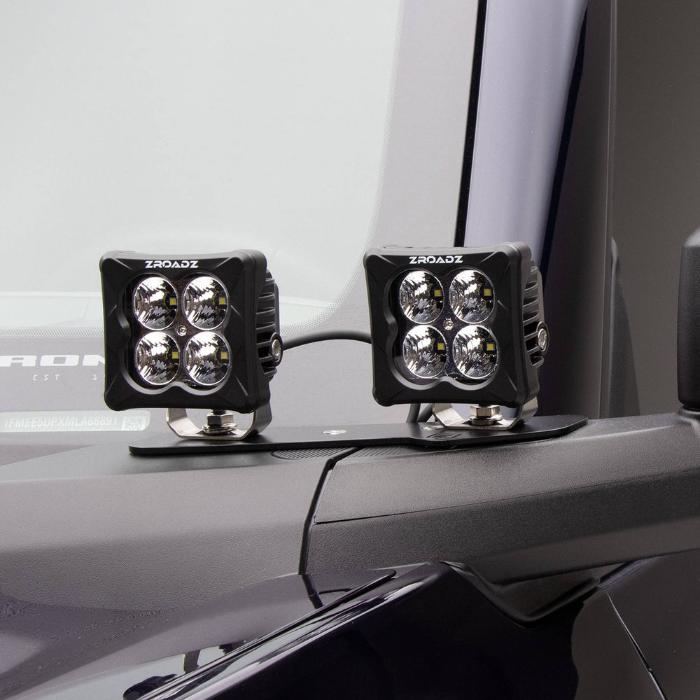 A Pillar LED Bracket Black Mild Steel Bolt-on no drilling required to mount (4) 3 Inch ZROADZ or similar style LED Pod Lights