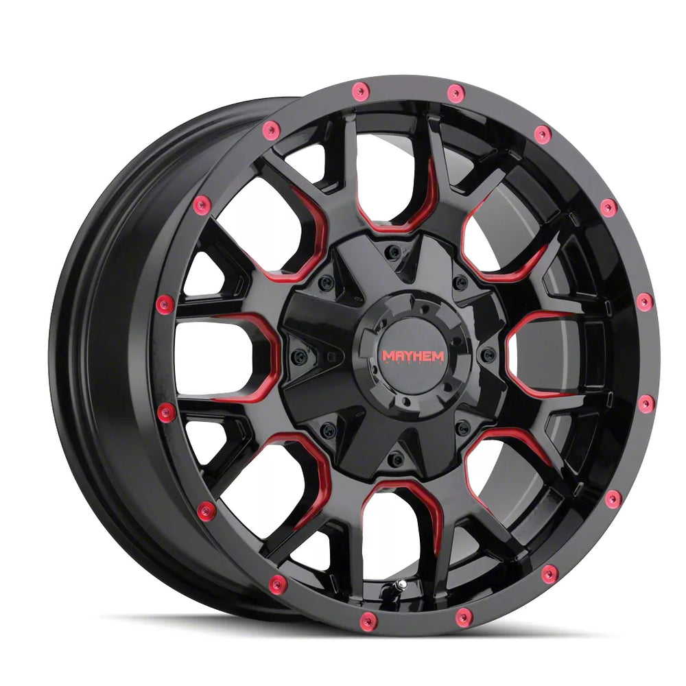 ~(34 lbs. 19X19X10)~ WARRIOR (8015) BLACK W/PRISM RED 17X9 8-165.1/8-170 -12mm 130.8mm