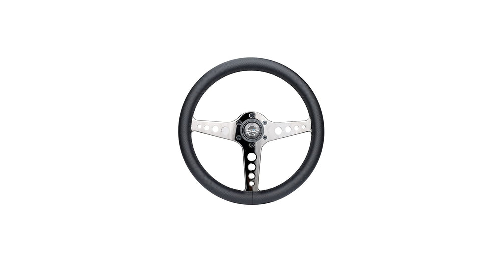 NRG Light Weight Gaming Steering Wheel - Driftz 350mm 3 Black Chrome Spokes Perforated Leather