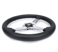 NRG Light Weight Gaming Steering Wheel - 350mm 3 Chrome Silver Spokes Perforated Leather