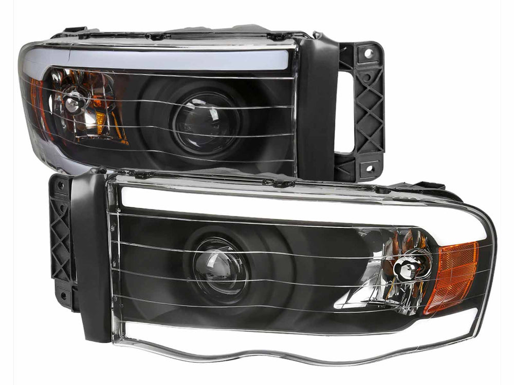 PROJECTOR HEADLIGHTS WITH MATTE BLACK HOUSING CLEAR LENS AND AMBER REFLECTOR