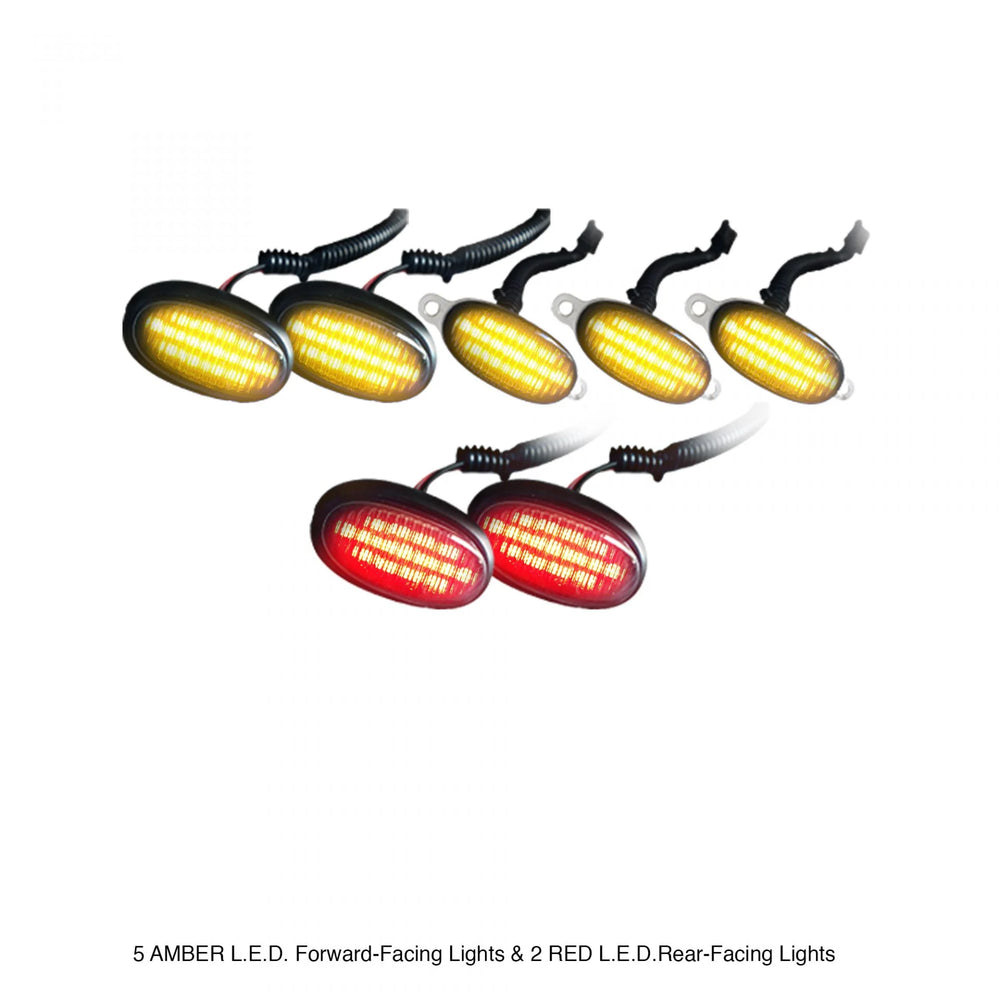 ~(1 lbs. 10X6X3)~ Ford RAPTOR 09-14 LED Fender and Front Grill Light Kit - (7-Piece Set) w/ 5 AMBER LED Forward-Facing Lights and 2 RED Re