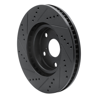 R1 06-15 Lexus GS300 Left Front Drilled & Slotted Black Brake Rotor