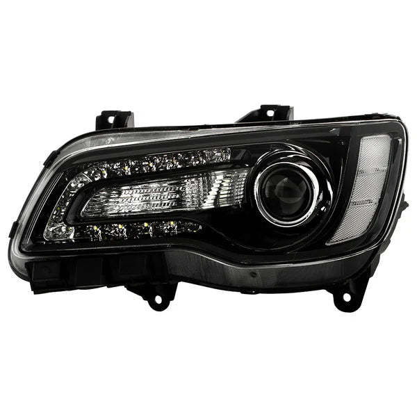 1523 CHRYSLER 300 HALOGEN ONLY (EX HID MODELS ) BLACK BEZEL DRIVER SIDE HEADLIG