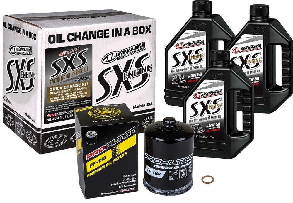 Maxima SXS Can-Am Maverick X3 Oil Change Kit w/Full Synthetic 10W50 Engine Oil/Filter/Hardware
