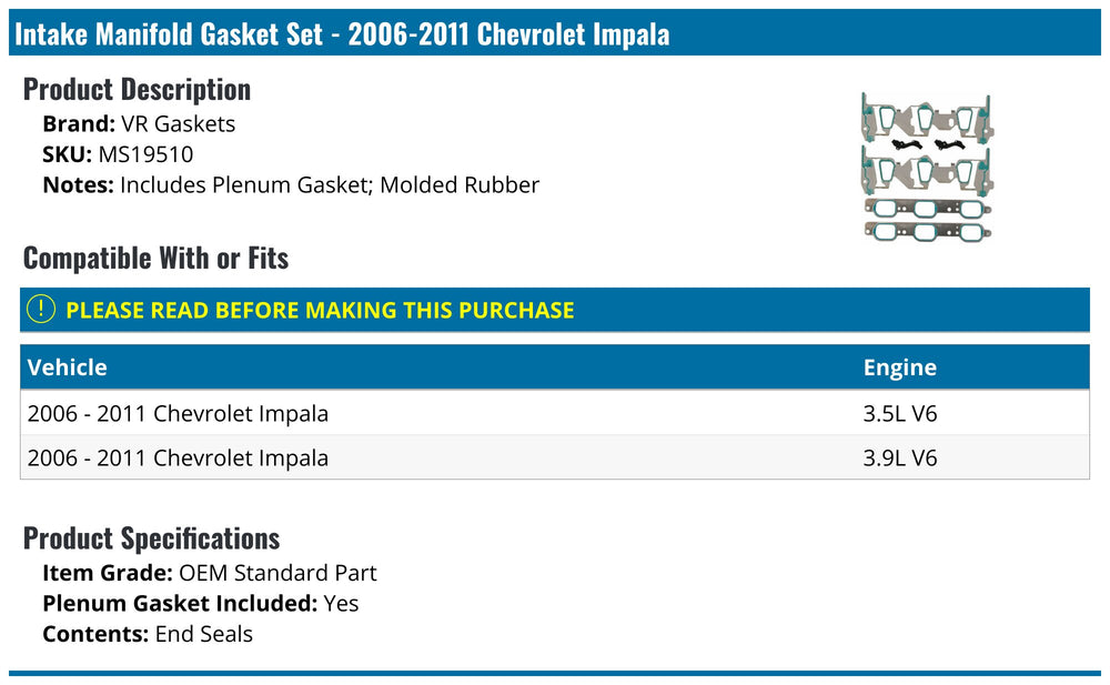 Intake Manifold Set GMC 3.5L High Value Vin Kand N (2006-2009) GMGMTrk.3.9L Vins 13R and W (2006