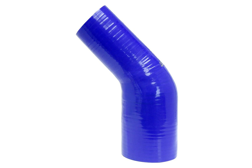 HPS Performance 2.5 - 4 ID High Temp 4-ply Reinforced Silicone 45 Degree Elbow Reducer Hose Blue (63mm - 102mm ID)