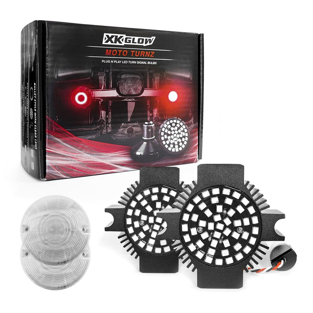 XK Glow Motorcycle Rear LED Turn Signal Kit - 1156 Flat Style Clear Lenses