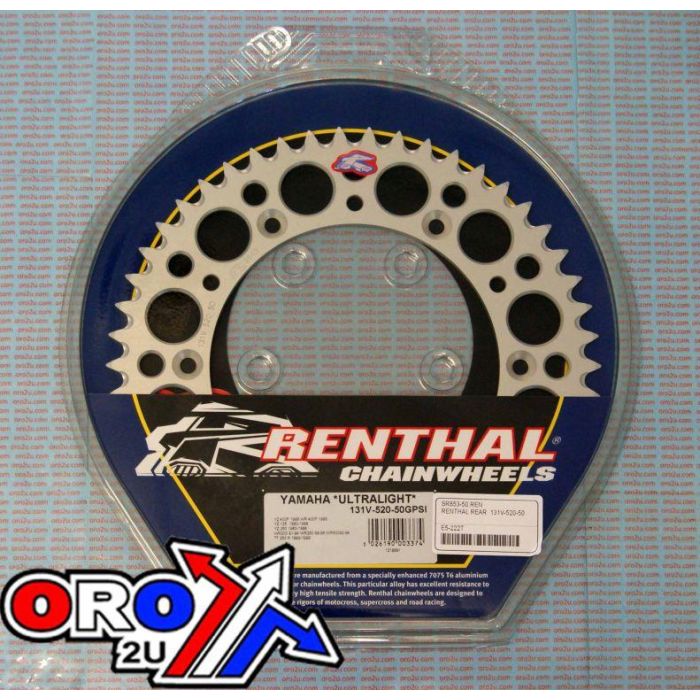 Renthal 93-98 Yamaha YZ 125/ YZ 250/ WR 400 F Rear Grooved Sprocket - Silver 520-50P Teeth