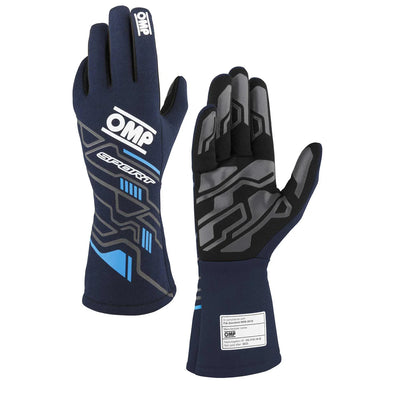 OMP Sport Gloves FIA 8856-2018 Navy Blue / Cyan - XL