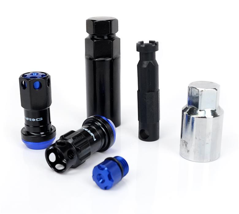 NRG M12X1.5 Steel Lug Nut w/ Blue Al Tip /Dust Cap Cover Set 22 Pcs Black/ Blue w/Locks/ Socket