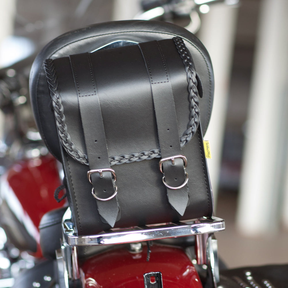 Willie & Max Universal Braided Sissy Bar Bag (8 in L x 10 in W x 4.5 in H) - Black