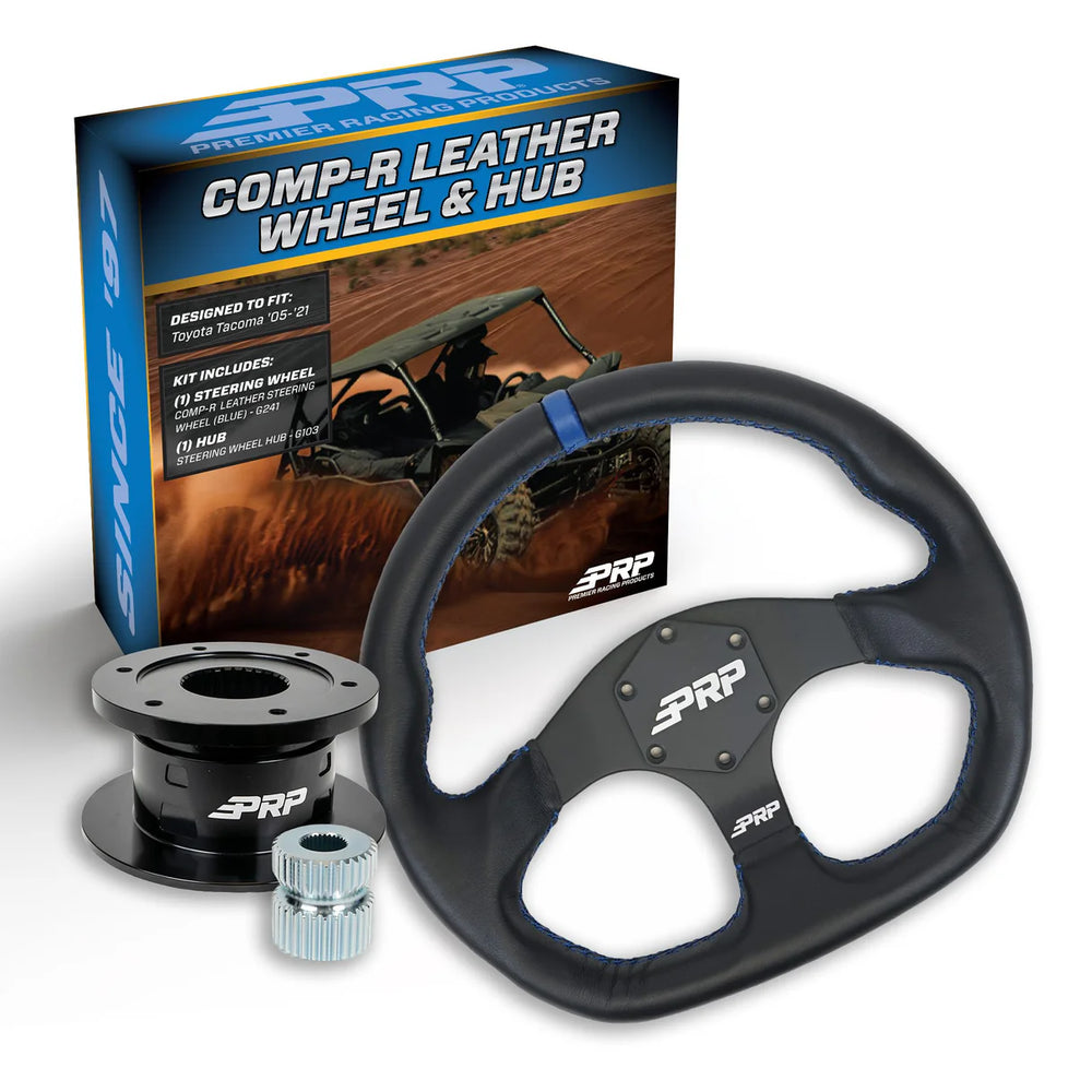 PRP Leather D-Shape Steering Wheel Kit Blue with Quick Release Hub for Yamaha YXZ Viking Wolverine Rhino KG241-03