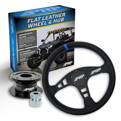 PRP Flat Leather Steering Wheel Kit Blue with Quick Release Hub for Polaris RZR Can Am X3 Arctic Cat Wildcat EZ-GO GEM John Deere Gator KG151-02