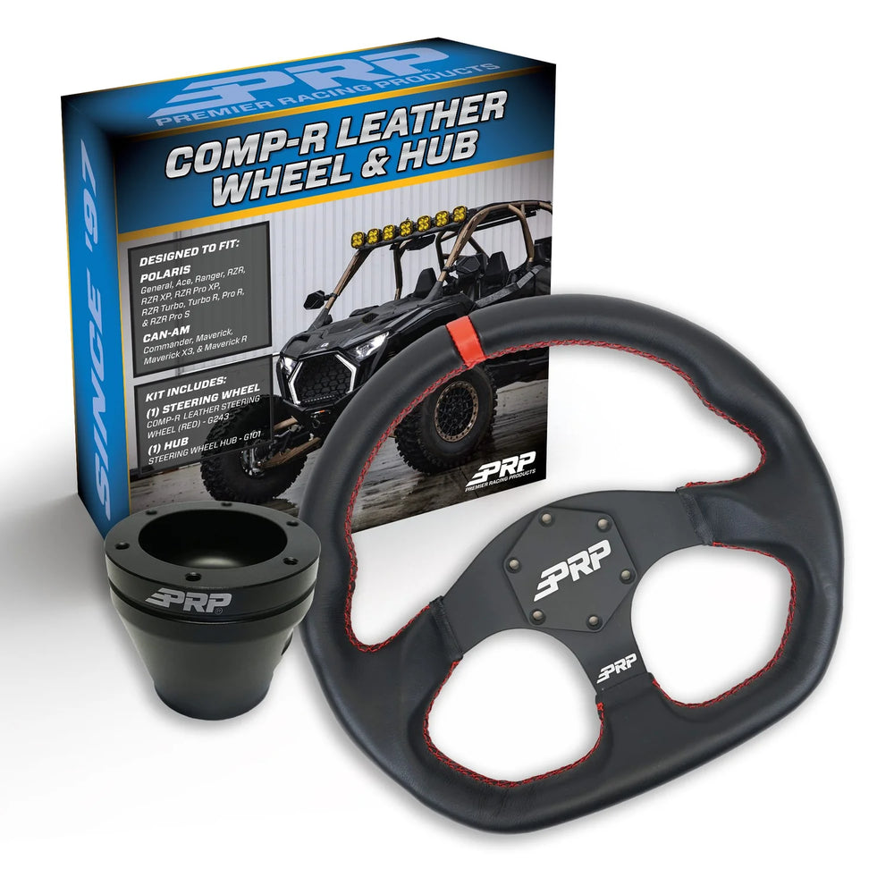 PRP Leather D-Shape Steering Wheel Kit Red with UTV Hub for Polaris RZR Can Am X3 Arctic Cat Wildcat EZ-GO GEM John Deere Gator KG243-01