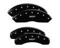 SET OF 4 CALIPER COVERS ENGRAVED FRONT/REAR MGP SILVER CHARACTERS BLACK POWDER