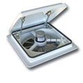 MAXXFAN PLUS ROOF VENT W/ 12V FAN AND THERMOSTAT MANUAL LIFT 4 SPEED WHITE