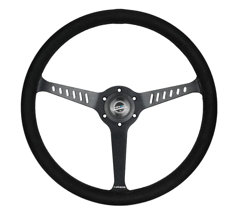 NRG Reinforced Stealth Wheel (380mm) 3 Spoke Center - 1in Deep Dish - Vegan Suede Red Stitch