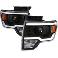 PROJECTOR HEADLIGHTS WITH LED BAR MATTE BLACK HOUSING CLEAR LENS AND AMBER REFLECTOR
