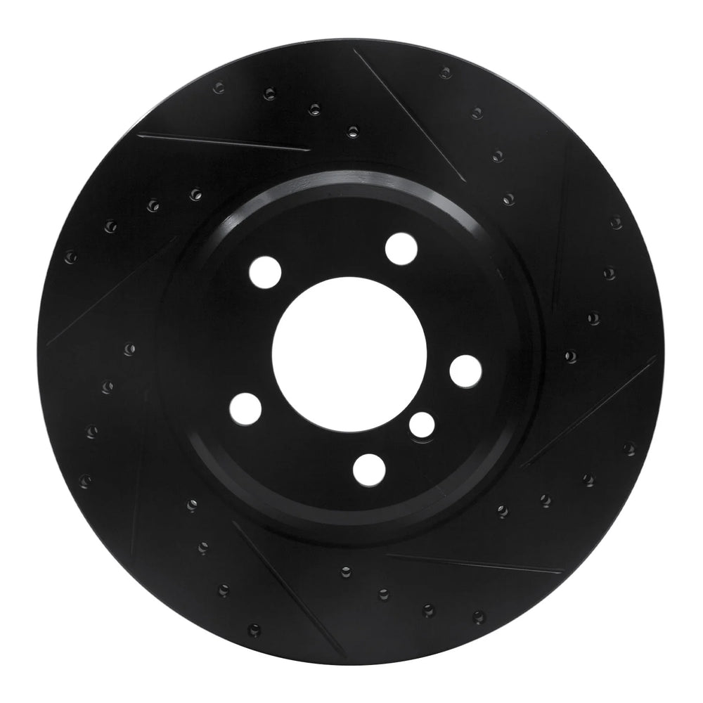 R1 02-08 BMW 760LI Front Right Drilled & Slotted Black Brake Rotor