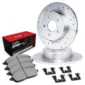 R1 17-20 Honda Civic Rear Drilled & Slotted Silver Brake Rotor Set w/Optimum OE Pads and Hardware