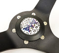 NRG Reinforced Steering Wheel (350mm/3in. Deep) SAVAGE White Leopard w/ Matte Blk Spokes