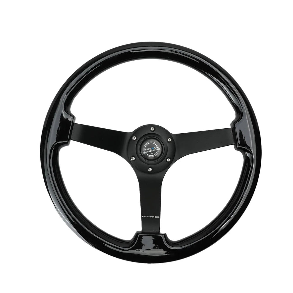 NRG Reinforced Steering Wheel (350mm / 3in. Deep) Black w/Black Chrome Solid 3-Spoke Center