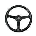 NRG Reinforced Steering Wheel (350mm / 3in. Deep) Black w/Black Chrome Solid 3-Spoke Center