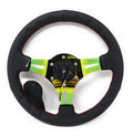 NRG Reinforced Steering Wheel (350mm / 3in. Deep) Blk Leather/Red Stitch w/Neochrome Slits