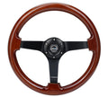 NRG Reinforced Steering Wheel Classic Wood Grain (350mm / 3in. Deep) Matte Black Solid 3-Spoke