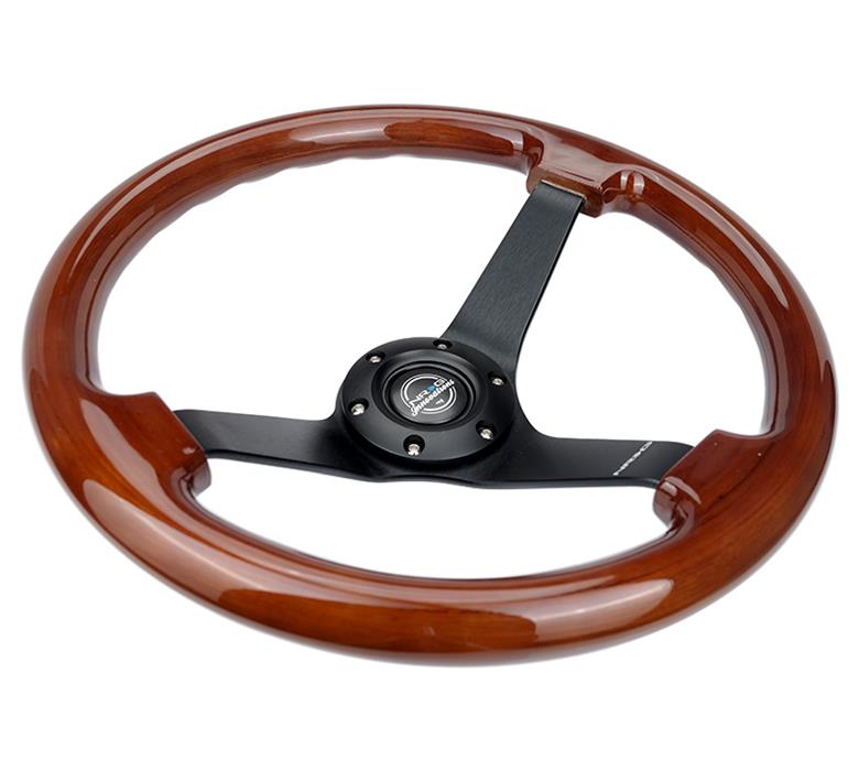 NRG Reinforced Steering Wheel Classic Wood Grain (350mm / 3in. Deep) Matte Black Solid 3-Spoke