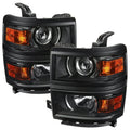 PROJECTOR HEADLIGHT WITH AMBER CORNERS- MATTE BLACK HOUSING WITH CLEAR LENS AND BLACK TRIM