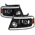 PROJECTOR HEADLIGHTS WITH LED BAR MATTE BLACK HOUSING CLEAR LENS AND AMBER REFLECTOR