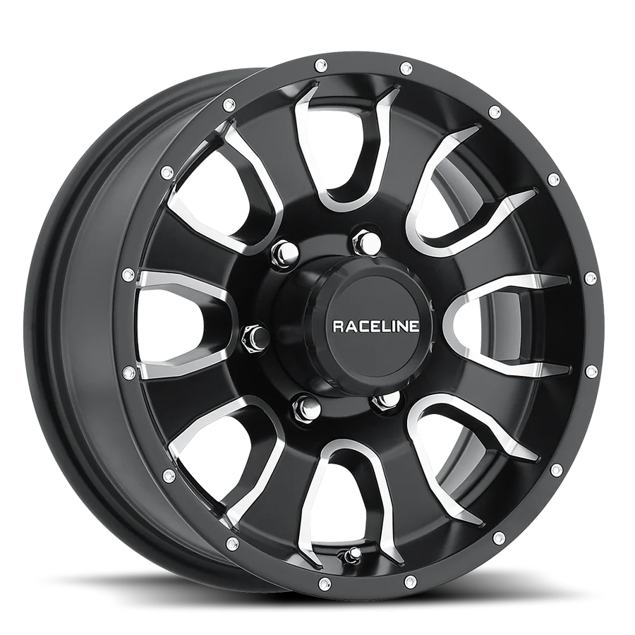 Raceline 861M Mamba 15x5in / 5x4.5 BP / -0.125mm Offset / 3.19mm Bore - Black and Milled