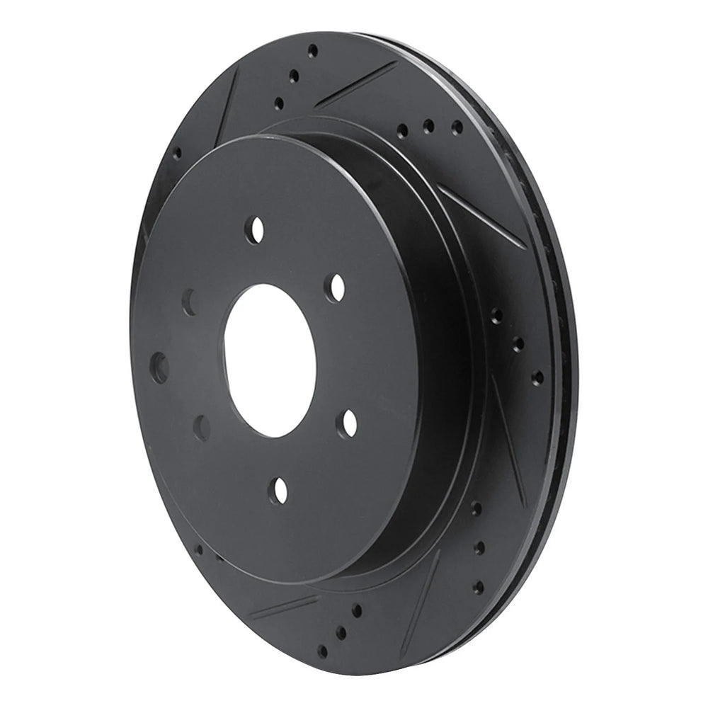 R1 10-24 Infiniti QX56 Rear Left Drilled & Slotted Black Brake Rotor